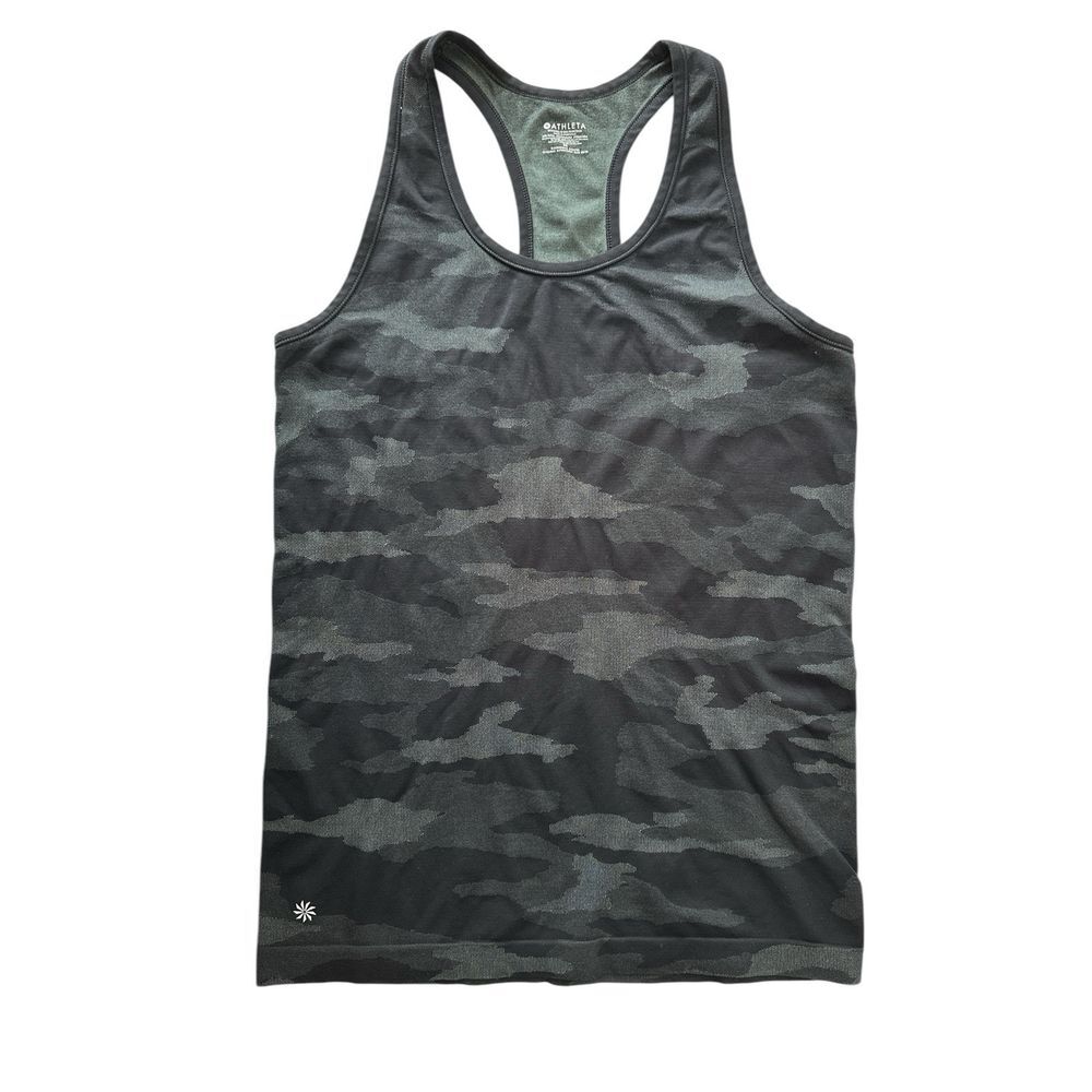 Athleta Camo Racerback Tank Top Black Gray Women's Medium Athleisure Gym Workout